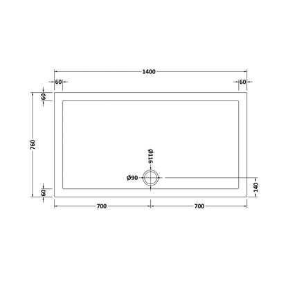 Nuie Rectangular Trays Rectangular Shower Tray 1400 X 760mm Contemporary White Acrylic Capped ABS Caco3 And Pu - JJ Building Materials