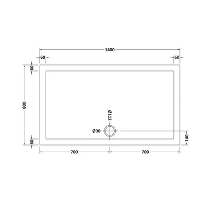 Nuie Rectangular Trays Rectangular Shower Tray 1400 X 800mm Contemporary White Acrylic Capped ABS Caco3 And Pu - JJ Building Materials