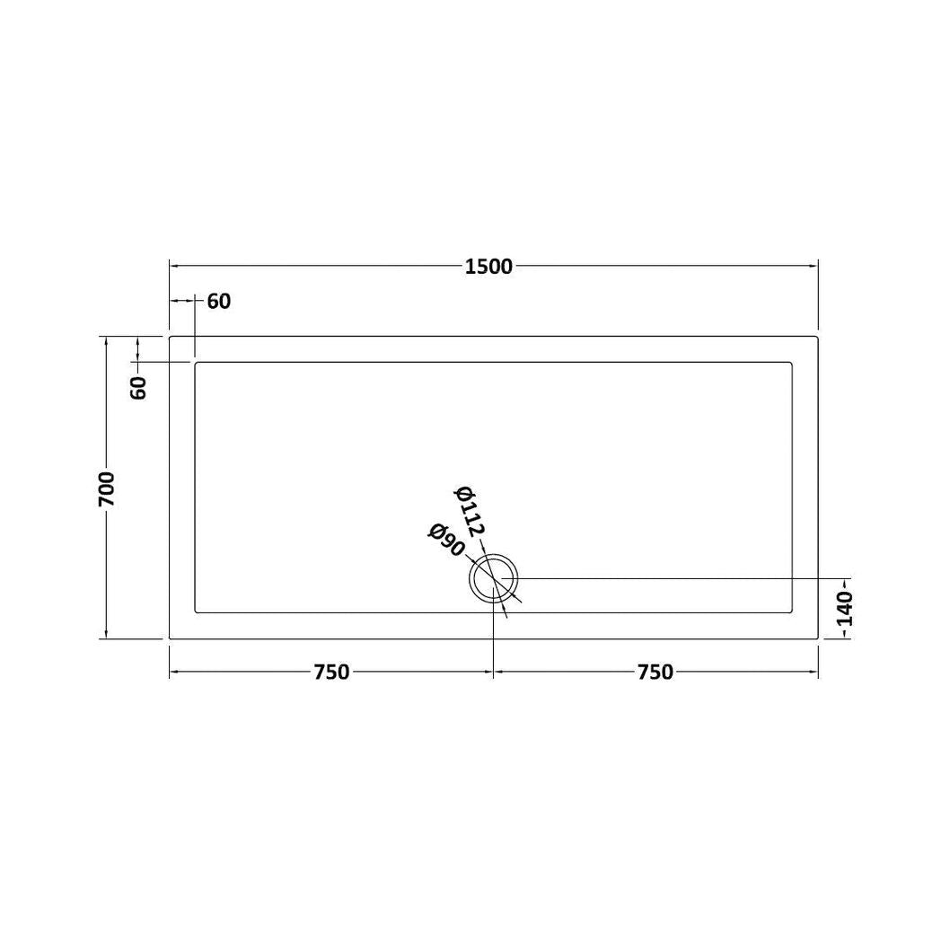 Nuie Rectangular Trays Rectangular Shower Tray 1500 X 700mm Contemporary Grey Slate Acrylic Capped ABS Caco3 And Pu - JJ Building Materials