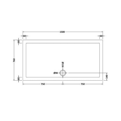 Nuie Rectangular Trays Rectangular Shower Tray 1500 X 760mm Contemporary White Acrylic Capped ABS Caco3 And Pu - JJ Building Materials