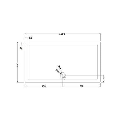 Nuie Rectangular Trays Rectangular Shower Tray 1500 X 800mm Contemporary Grey Slate Acrylic Capped ABS Caco3 And Pu - JJ Building Materials