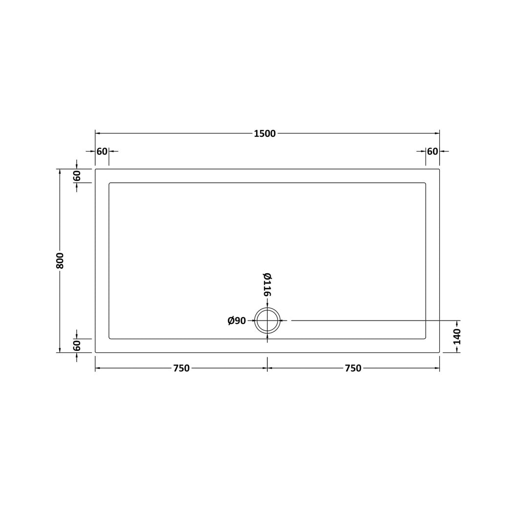 Nuie Rectangular Trays Rectangular Shower Tray 1500 X 800mm Contemporary White Acrylic Capped ABS Caco3 And Pu - JJ Building Materials