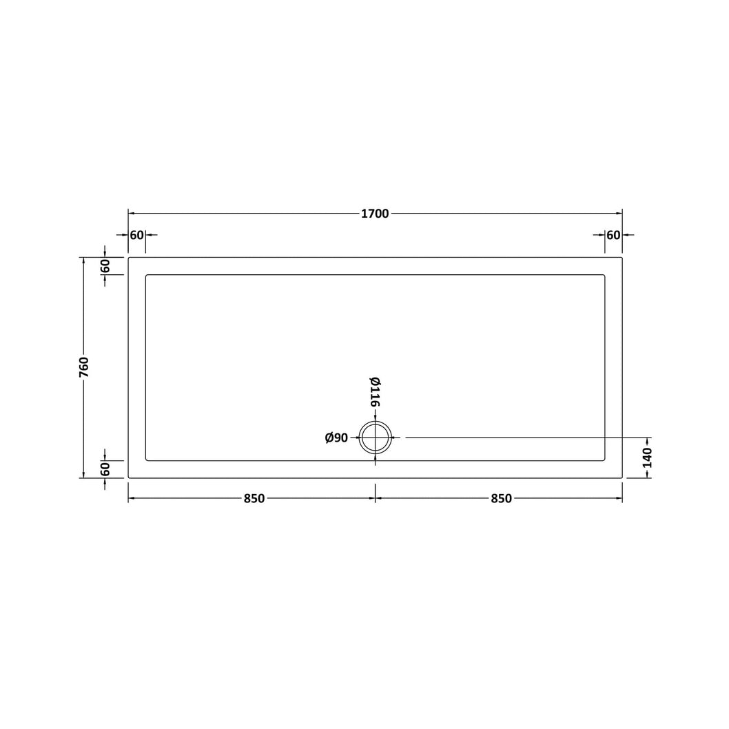 Nuie Rectangular Trays Rectangular Shower Tray 1700 X 760mm Contemporary White Acrylic Capped ABS Caco3 And Pu - JJ Building Materials