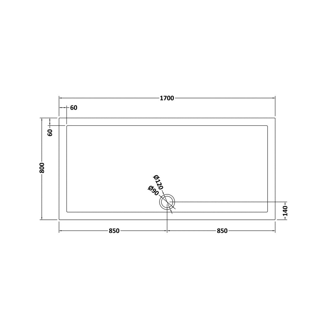 Nuie Rectangular Trays Rectangular Shower Tray 1700 X 800mm Contemporary Grey Slate Acrylic Capped ABS Caco3 And Pu - JJ Building Materials
