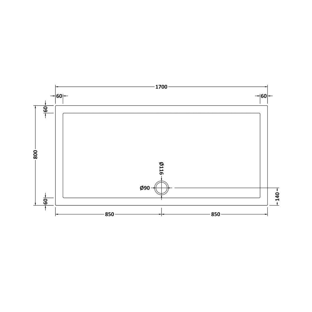 Nuie Rectangular Trays Rectangular Shower Tray 1700 X 800mm Contemporary White Acrylic Capped ABS Caco3 And Pu - JJ Building Materials