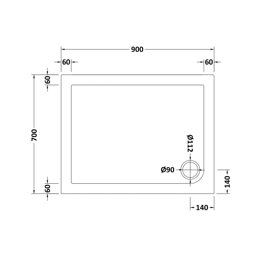 Nuie Rectangular Trays Rectangular Shower Tray 900 X 700mm Contemporary White Acrylic Capped ABS Caco3 And Pu - JJ Building Materials