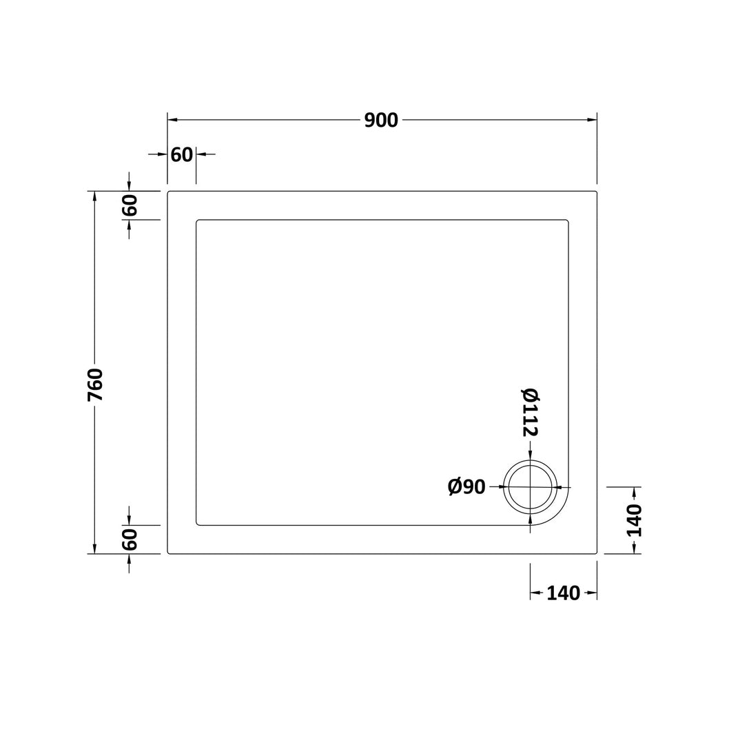 Nuie Rectangular Trays Rectangular Shower Tray 900 X 760mm Contemporary White Acrylic Capped ABS Caco3 And Pu - JJ Building Materials