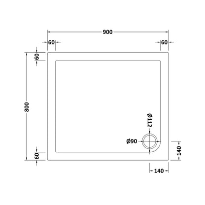 Nuie Rectangular Trays Rectangular Shower Tray 900 X 800mm Contemporary White Acrylic Capped ABS Caco3 And Pu - JJ Building Materials