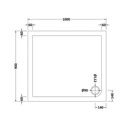 Nuie Rectangular Trays Slip Resistant Rectangular Shower Tray 1000 X 900mm Contemporary European White Acrylic Capped ABS Caco3 And Pu - JJ Building Materials