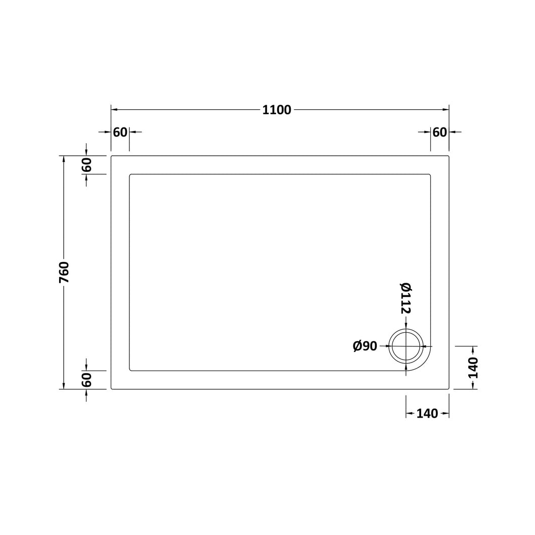 Nuie Rectangular Trays Slip Resistant Rectangular Shower Tray 1100 X 760mm Contemporary European White Acrylic Capped ABS Caco3 And Pu - JJ Building Materials
