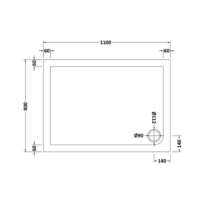 Nuie Rectangular Trays Slip Resistant Rectangular Shower Tray 1100 X 800mm Contemporary European White Acrylic Capped ABS Caco3 And Pu - JJ Building Materials