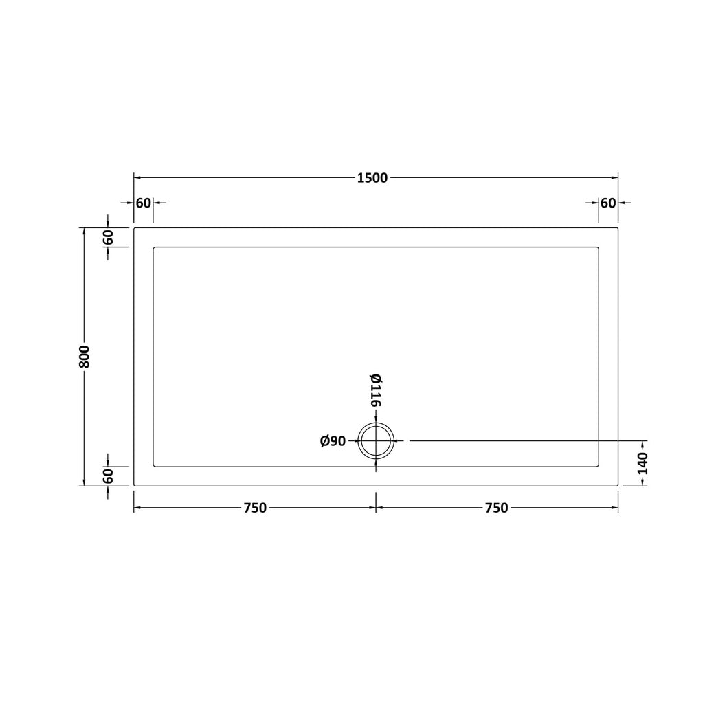 Nuie Rectangular Trays Slip Resistant Rectangular Shower Tray 1500 X 800mm Contemporary European White Acrylic Capped ABS Caco3 And Pu - JJ Building Materials