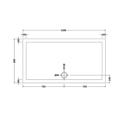 Nuie Rectangular Trays Slip Resistant Rectangular Shower Tray 1500 X 800mm Contemporary European White Acrylic Capped ABS Caco3 And Pu - JJ Building Materials
