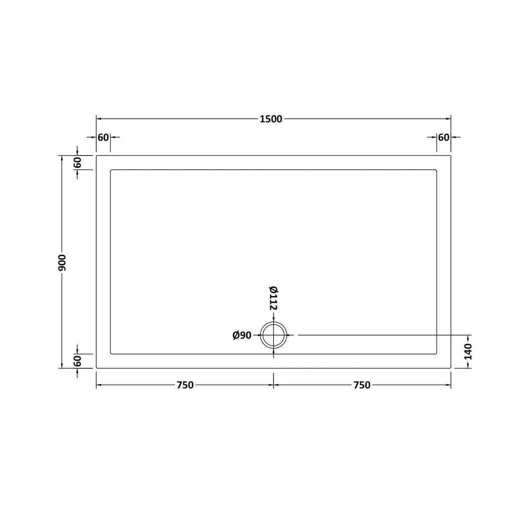 Nuie Rectangular Trays Slip Resistant Rectangular Shower Tray 1500 X 900mm Contemporary European White Acrylic Capped ABS Caco3 And Pu - JJ Building Materials