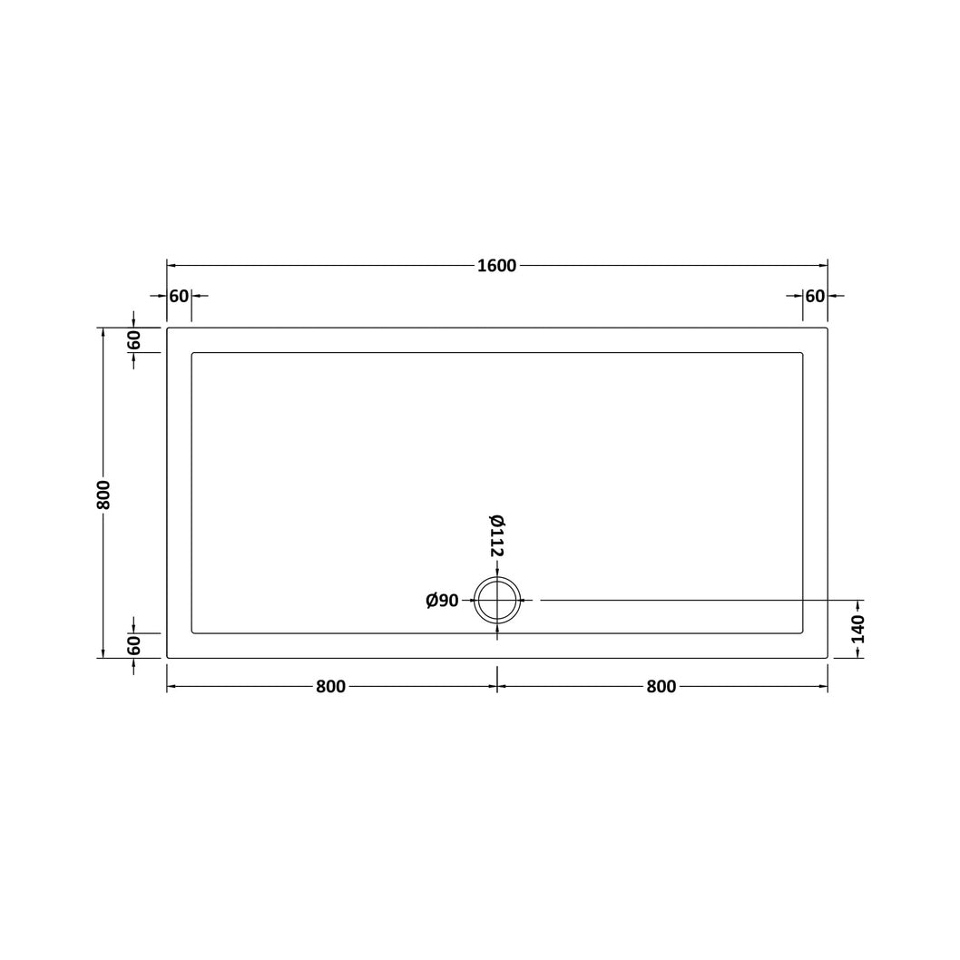 Nuie Rectangular Trays Slip Resistant Rectangular Shower Tray 1600 X 800mm Contemporary European White Acrylic Capped ABS Caco3 And Pu - JJ Building Materials