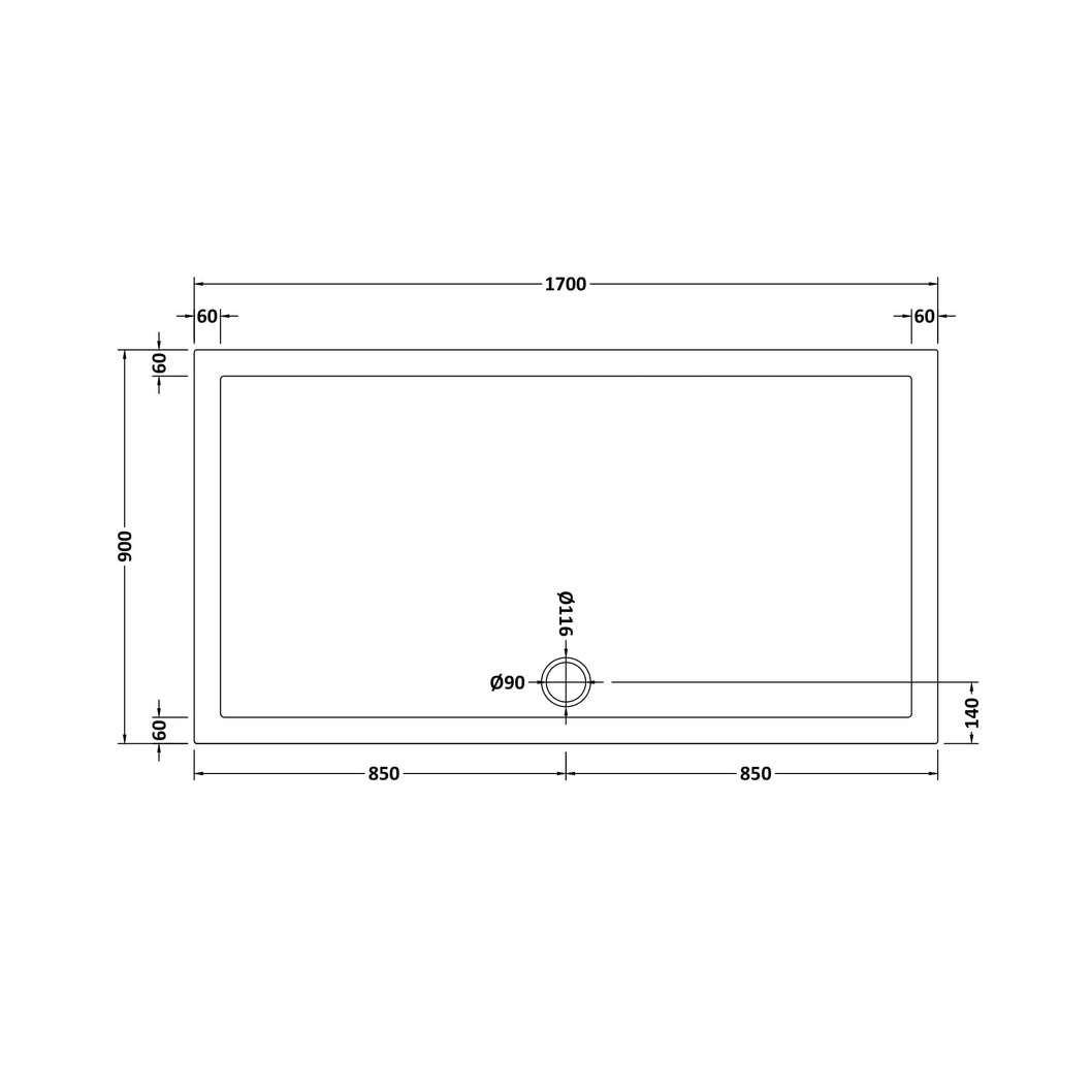 Nuie Rectangular Trays Slip Resistant Rectangular Shower Tray 1700 X 900mm Contemporary European White Acrylic Capped ABS Caco3 And Pu - JJ Building Materials
