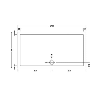 Nuie Rectangular Trays Slip Resistant Rectangular Shower Tray 1700 X 900mm Contemporary European White Acrylic Capped ABS Caco3 And Pu - JJ Building Materials