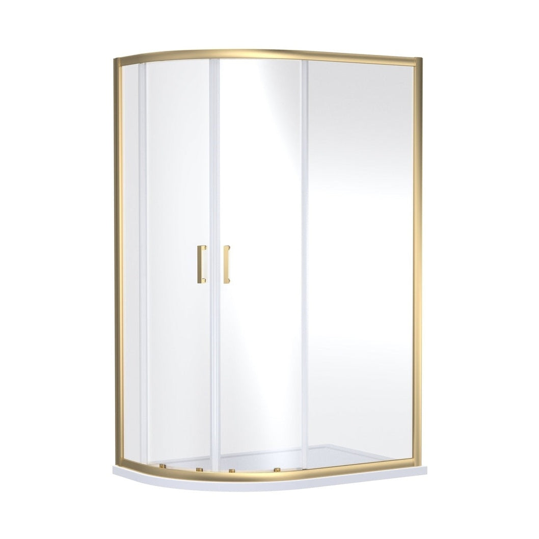 Nuie Rene 1900 X 1000 X 800mm Offset Quandrant Shower Enclosure Contemporary Brushed Brass Aluminium 1900x980x780mm - JJ Building Materials