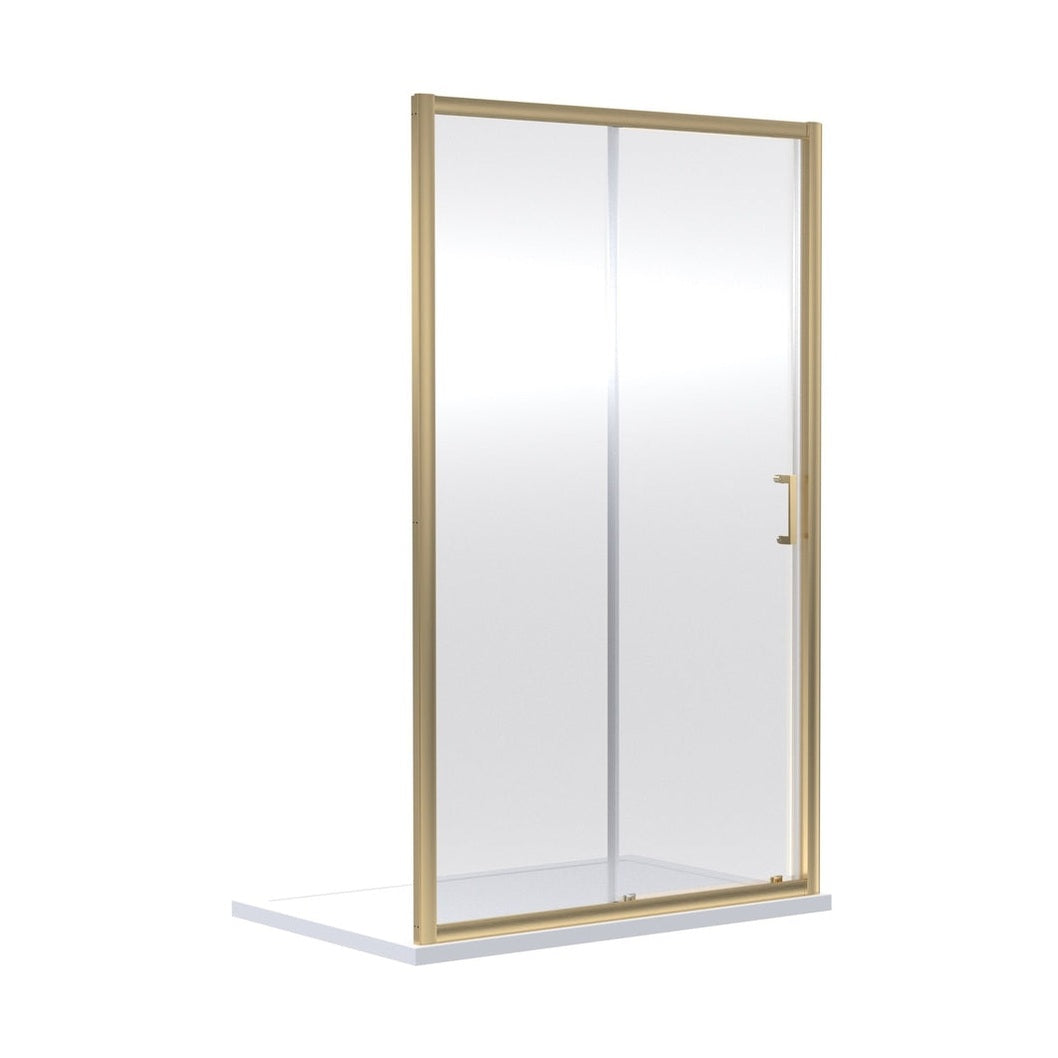 Nuie Rene 1900 X 1000mm Sliding Shower Door Contemporary Brushed Brass Aluminium 1900x990x44mm - JJ Building Materials