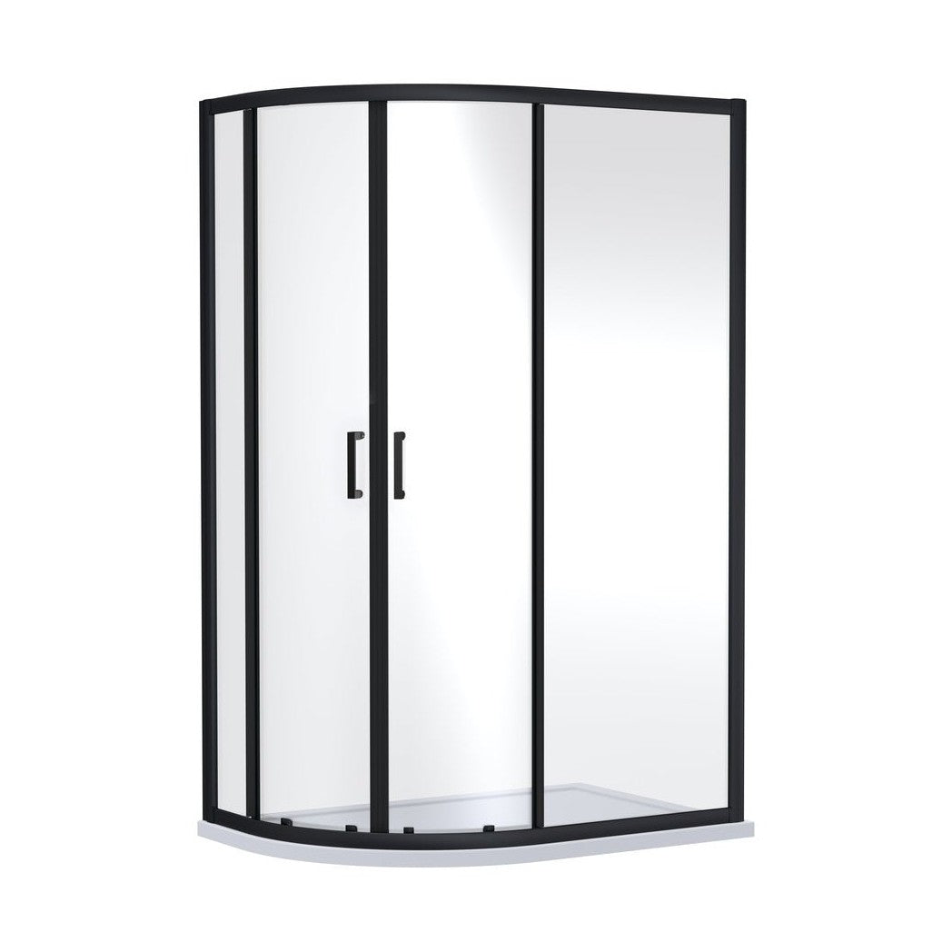 Nuie Rene 1900 X 1200 X 900mm Offset Quandrant Shower Enclosure Contemporary Matt Black Aluminium 1900x1180x880mm - JJ Building Materials
