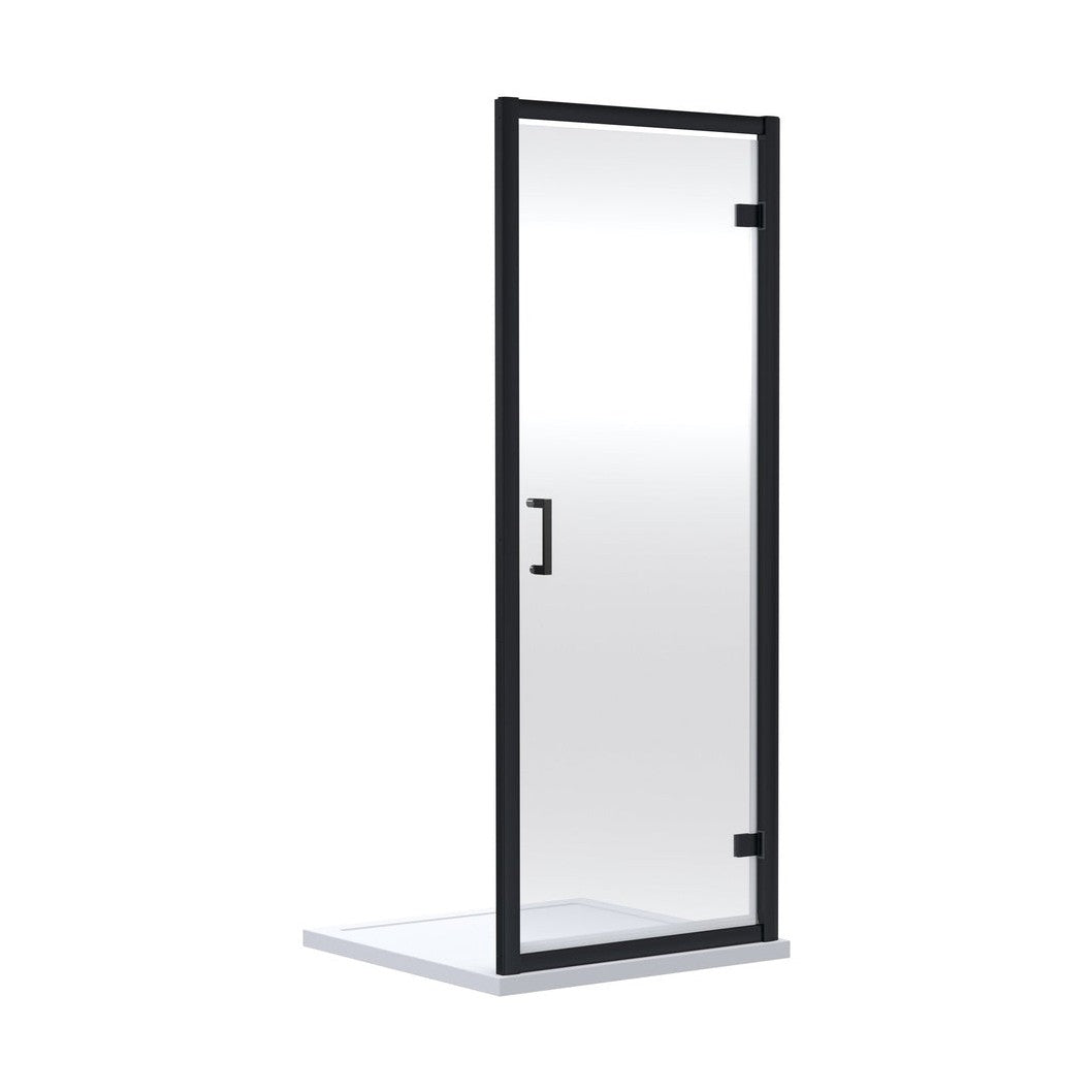 Nuie Rene 1900 X 700mm Hinged Shower Door Contemporary Matt Black Aluminium 1900x690x44mm - JJ Building Materials