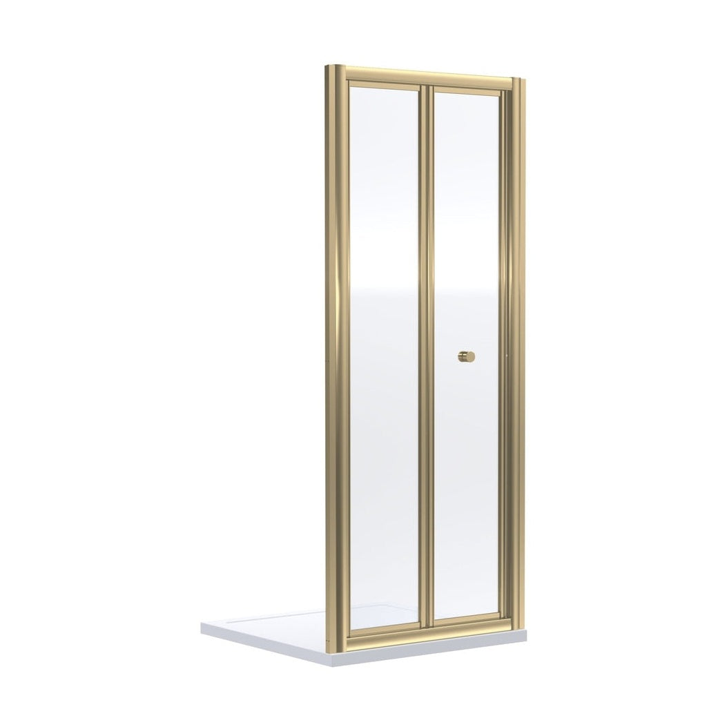 Nuie Rene 1900 X 760mm Bi-fold Shower Door Contemporary Brushed Brass Aluminium 1900x750x39mm - JJ Building Materials