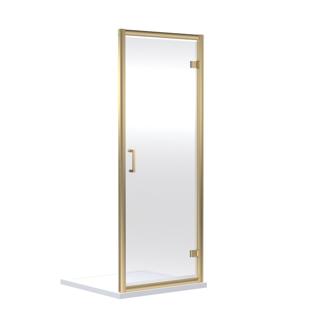 Nuie Rene 1900 X 800mm Hinged Shower Door Contemporary Brushed Brass Aluminium 1900x790x44mm - JJ Building Materials