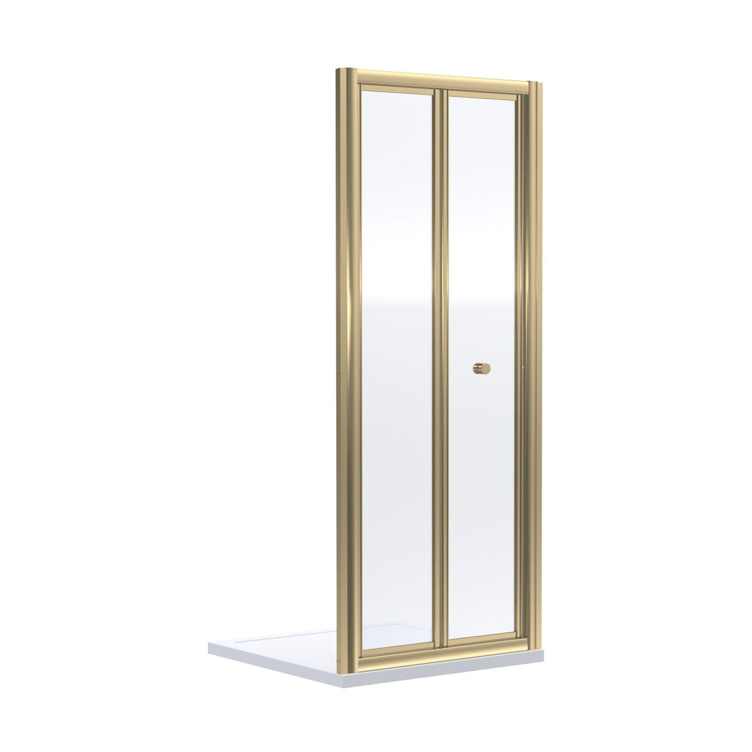 Nuie Rene 1900 X 900mm Bi-fold Shower Door Contemporary Brushed Brass Aluminium 1900x890x39mm - JJ Building Materials