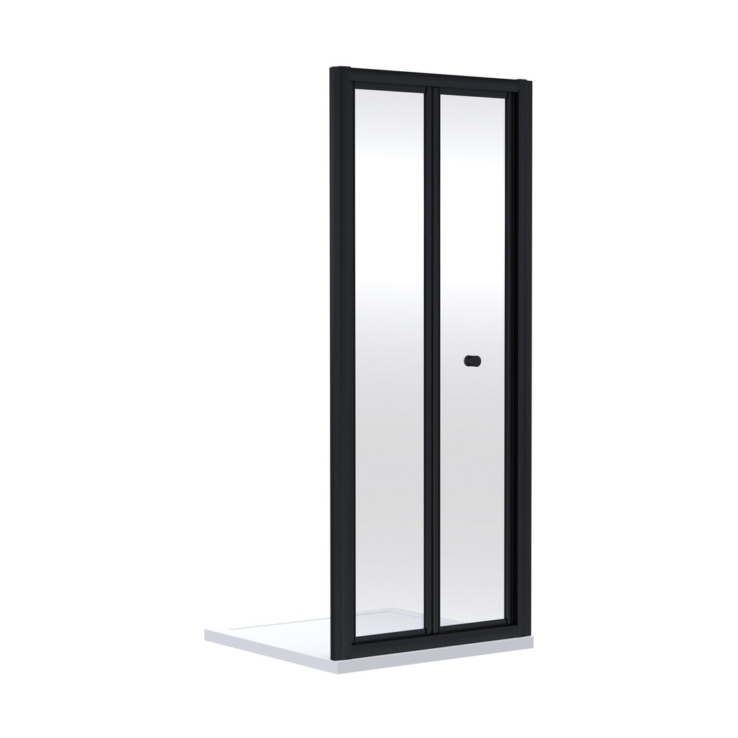 Nuie Rene 1900 X 900mm Bi-fold Shower Door Contemporary Matt Black Aluminium 1900x890x39mm - JJ Building Materials