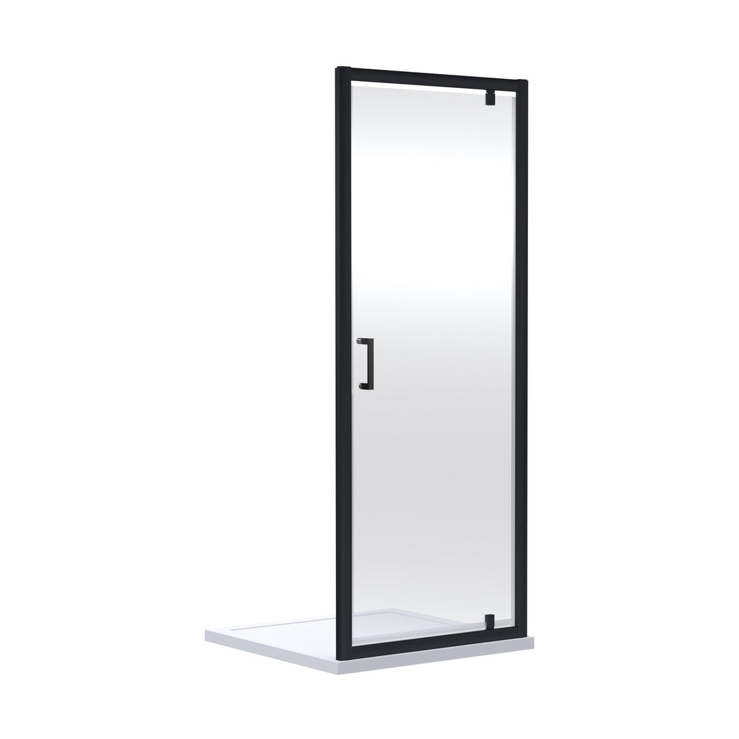 Nuie Rene 1900 X 900mm Pivot Shower Door Contemporary Matt Black Aluminium 1900x895x44mm - JJ Building Materials