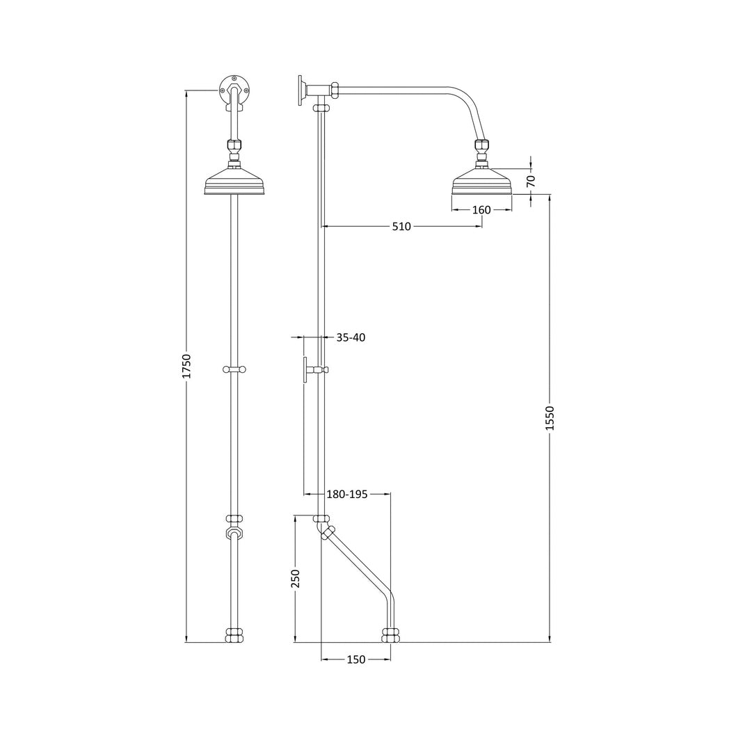 Nuie Rigid Riser Kit Traditional Chrome Brass 1750x70x590mm - JJ Building Materials