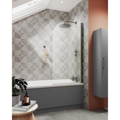 Nuie Round Bath Screen - 6mm Contemporary Brushed Pewter Aluminium 1430x790x24mm - JJ Building Materials