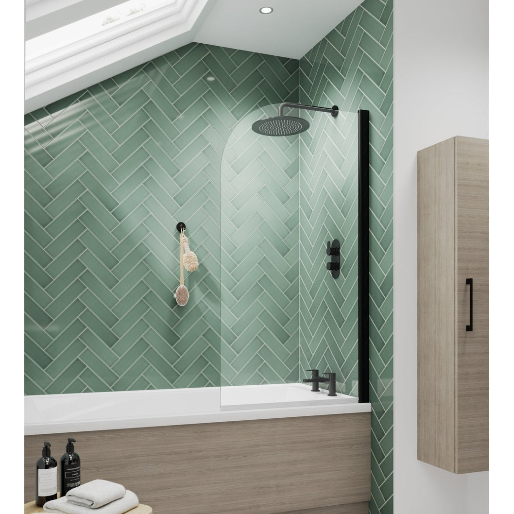 Nuie Round Bath Screen Contemporary Matt Black Aluminium 1430x790x24mm - JJ Building Materials