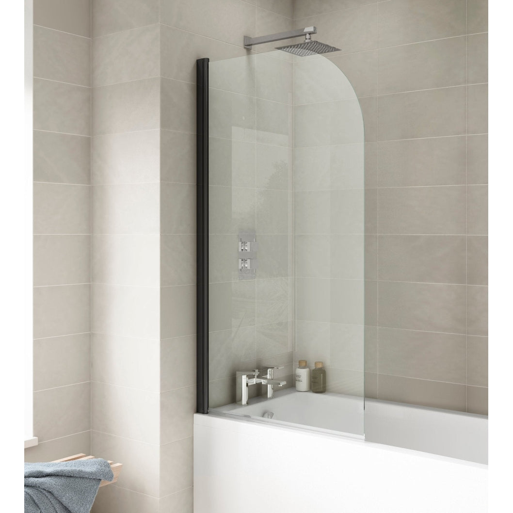 Nuie Round Bath Screen Contemporary Matt Black Aluminium 1430x790x24mm - JJ Building Materials