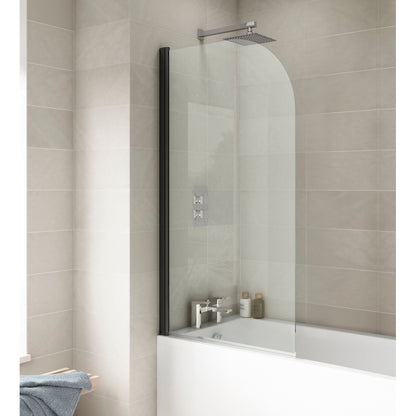 Nuie Round Bath Screen Contemporary Matt Black Aluminium 1430x790x24mm - JJ Building Materials