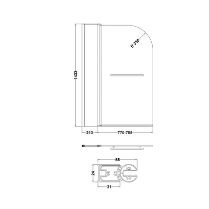 Nuie Round Bath Screen Fixed Panel & Rail Contemporary Chrome Aluminium 1433x998x24mm - JJ Building Materials