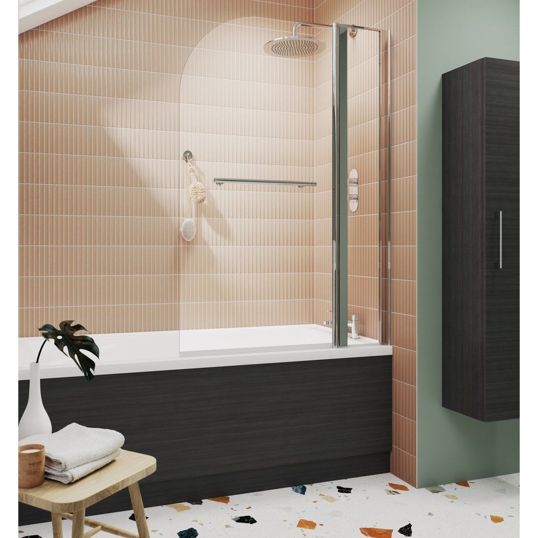 Nuie Round Bath Screen Fixed Panel & Rail Contemporary Chrome Aluminium 1433x998x24mm - JJ Building Materials