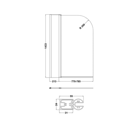 Nuie Round Bath Screen With Fixed Panel Contemporary Chrome Aluminium 1433x998x24mm - JJ Building Materials