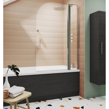 Nuie Round Bath Screen With Fixed Panel Contemporary Chrome Aluminium 1433x998x24mm - JJ Building Materials
