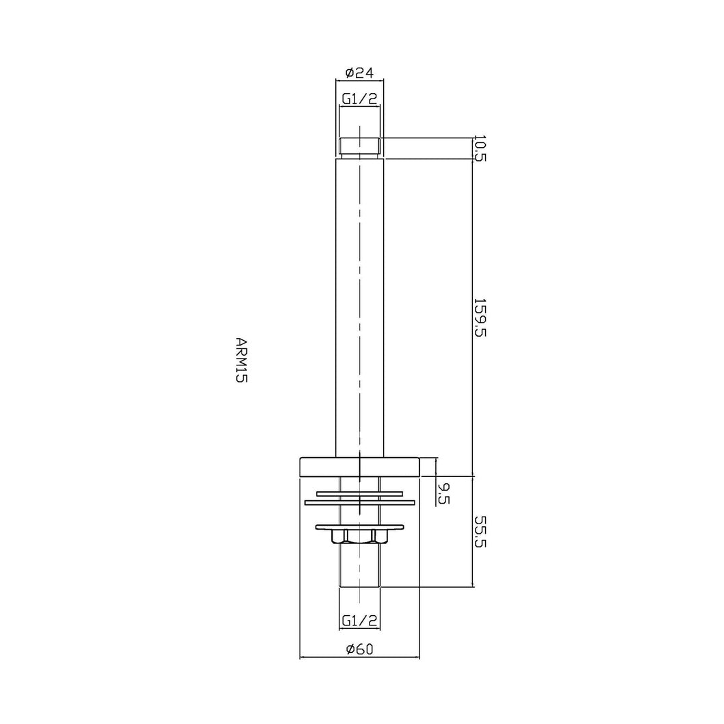 Nuie Round Ceiling Arm 150mm Contemporary Brushed Bronze Brass 225x60x60mm - JJ Building Materials