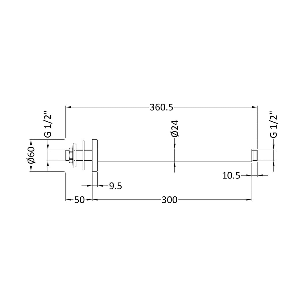 Nuie Round Ceiling Arm 300mm Contemporary Brushed Pewter Brass 300x63x63mm - JJ Building Materials
