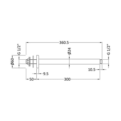 Nuie Round Ceiling Arm 300mm Contemporary Brushed Pewter Brass 300x63x63mm - JJ Building Materials