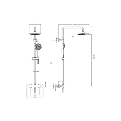 Nuie Round Thermostatic Bar Valve & Shower Kit Contemporary Brushed Pewter Brass ABS 1245x267x429mm - JJ Building Materials