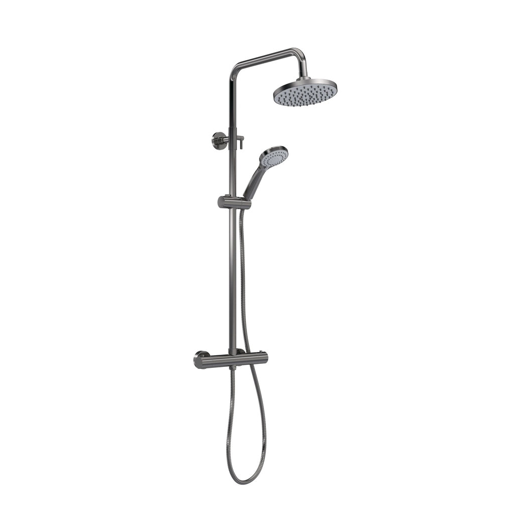 Nuie Round Thermostatic Bar Valve & Shower Kit Contemporary Brushed Pewter Brass ABS 1245x267x429mm - JJ Building Materials