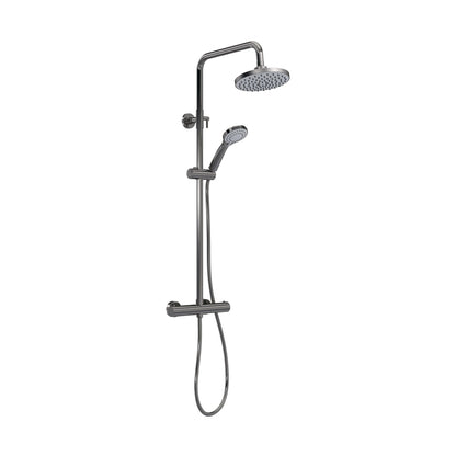Nuie Round Thermostatic Bar Valve & Shower Kit Contemporary Brushed Pewter Brass ABS 1245x267x429mm - JJ Building Materials