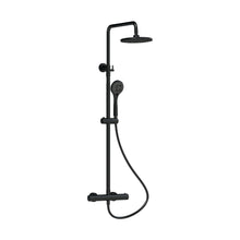 Nuie Round Thermostatic Bar Valve & Shower Kit Contemporary Matt Black Brass ABS 1245x267x429mm - JJ Building Materials
