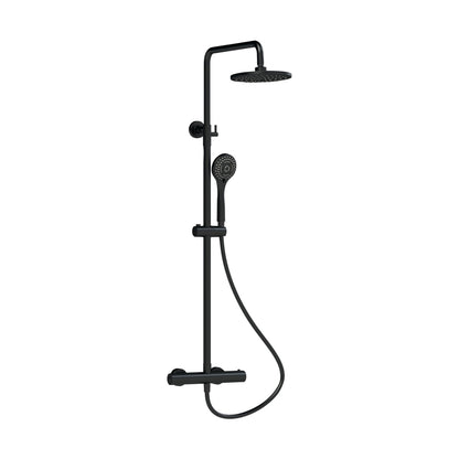 Nuie Round Thermostatic Bar Valve & Shower Kit Contemporary Matt Black Brass ABS 1245x267x429mm - JJ Building Materials