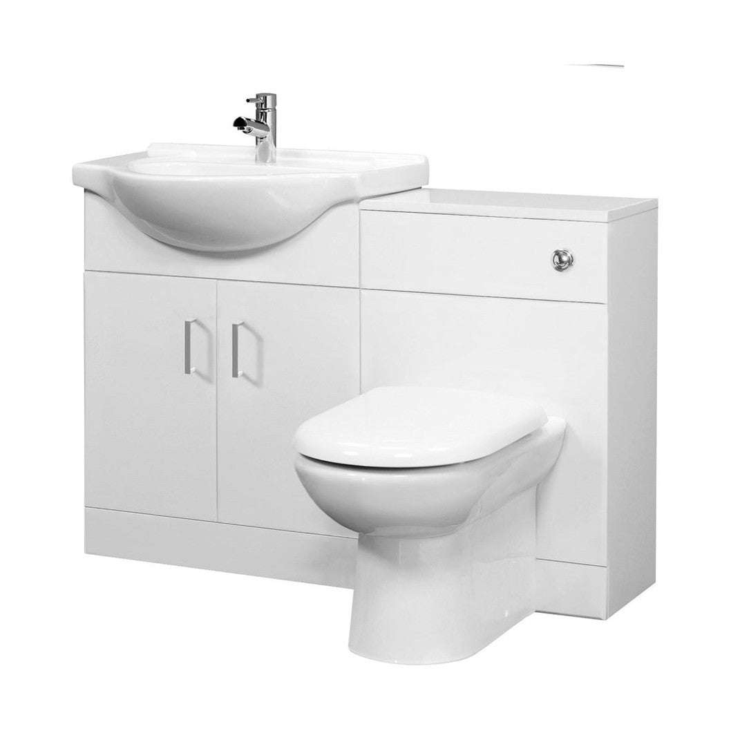 Nuie Saturn Furniture Pack With Round Basin Contemporary Gloss White MFC Painted Gloss 836x1050x430mm - JJ Building Materials