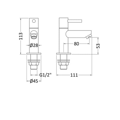 Nuie Series Two Basin Taps Contemporary Chrome Brass 113x45x111mm - JJ Building Materials