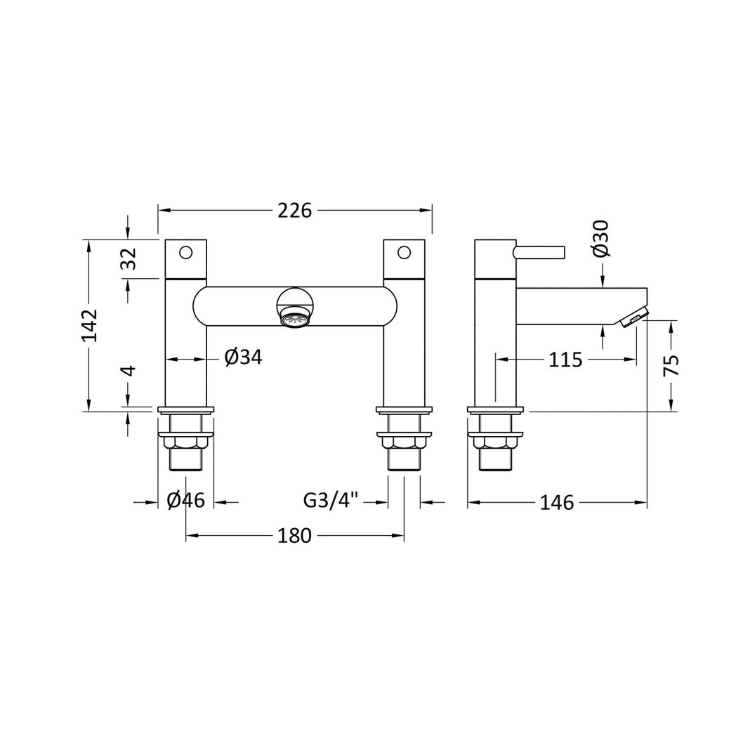 Nuie Series Two Bath Filler Contemporary Chrome Brass 142x226x146mm - JJ Building Materials